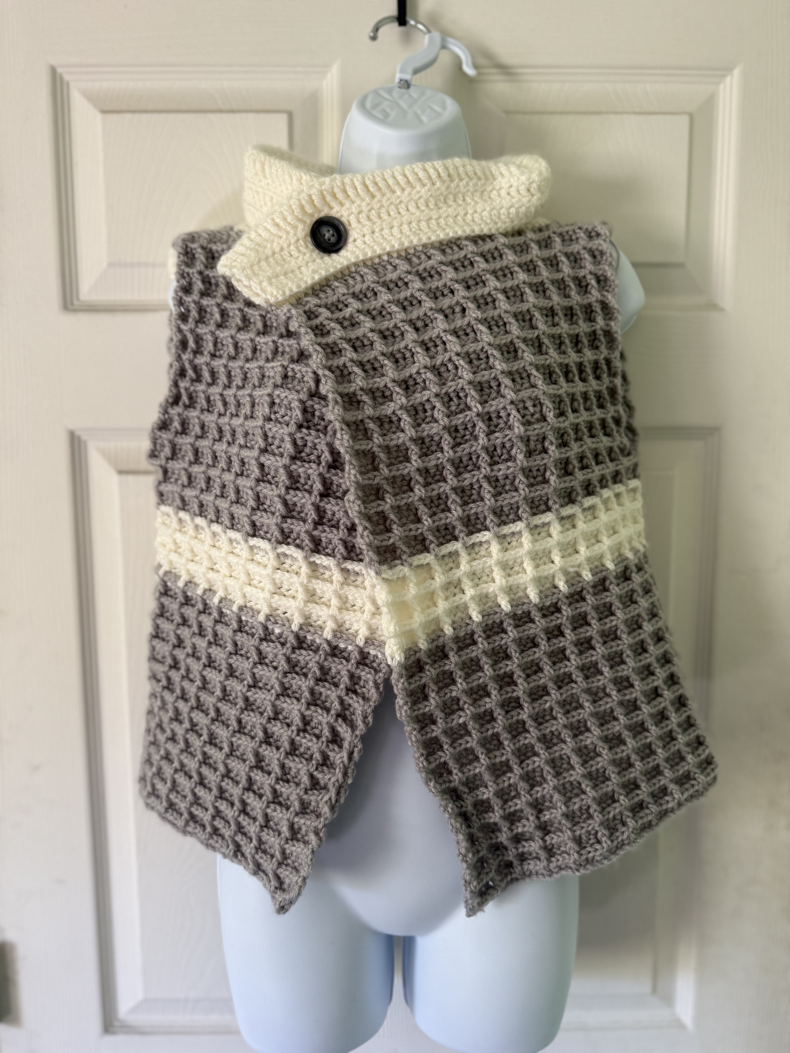 Crochet White & Gray Waffle Sweater Vest